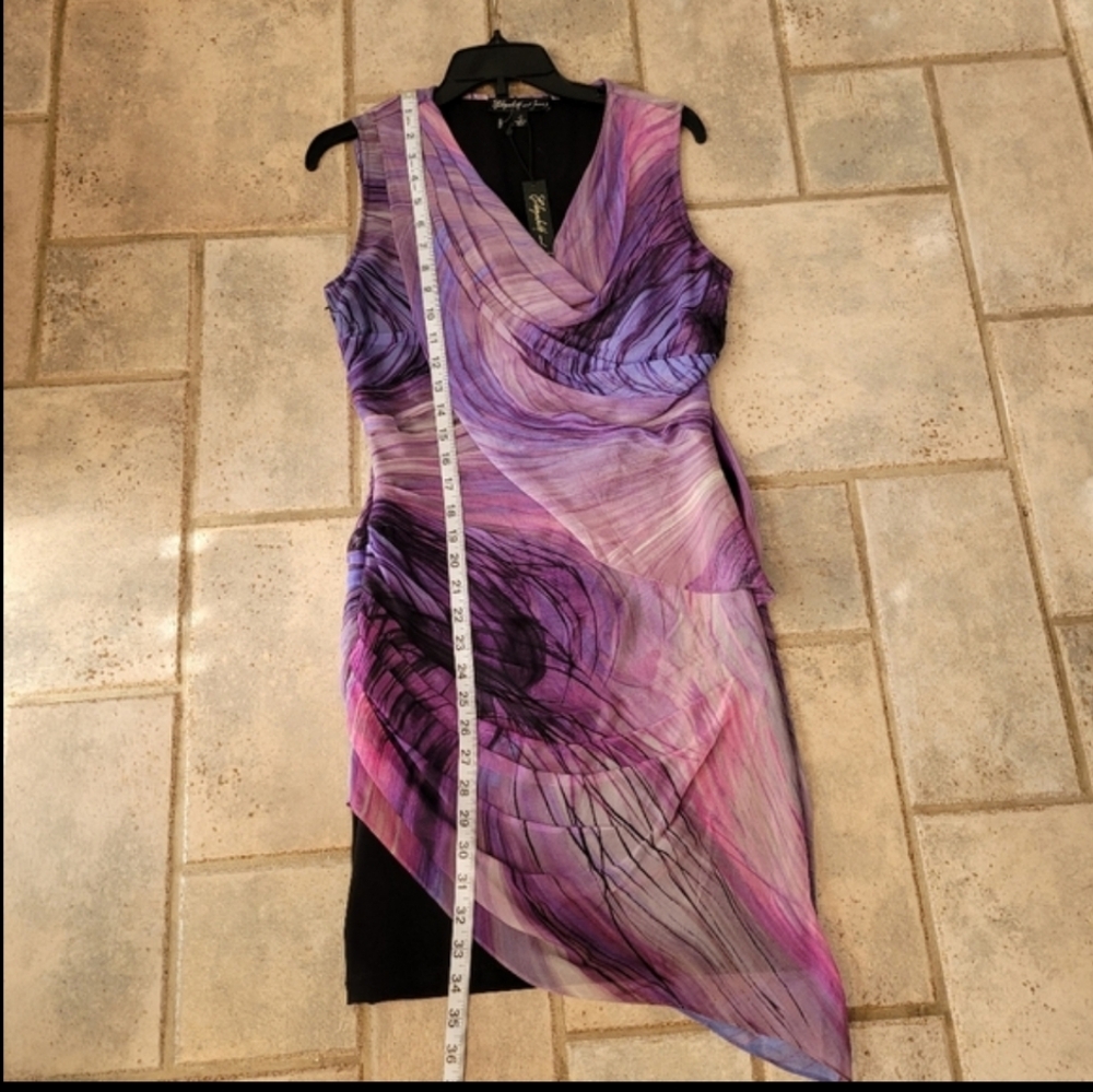 Elizabeth and James 100% Silk Sunset Abstract Mini Dress Sleeveless Purple Sz S - Picture 5 of 9